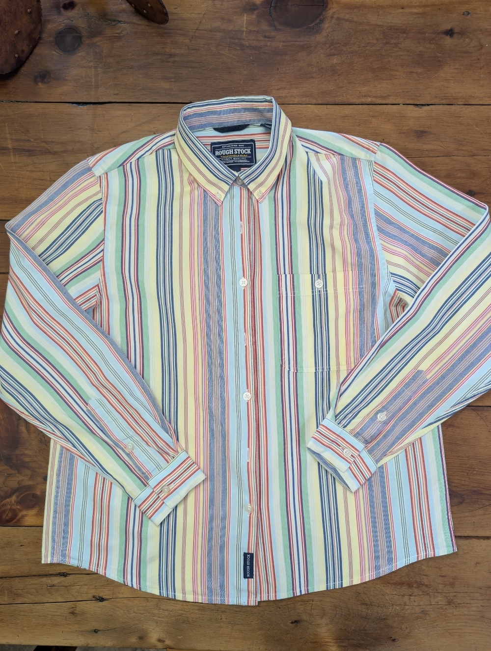Ladies Vintage Multi-Stripe Button-Down Shirt - Pastel Multi Colored